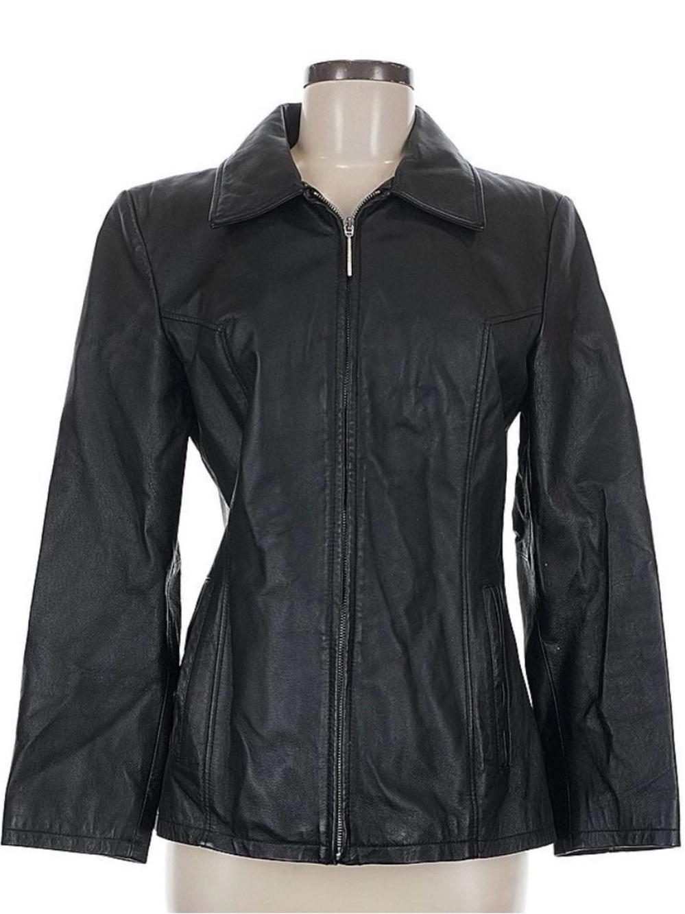 Women's Black Leather Zip-Up Jacket